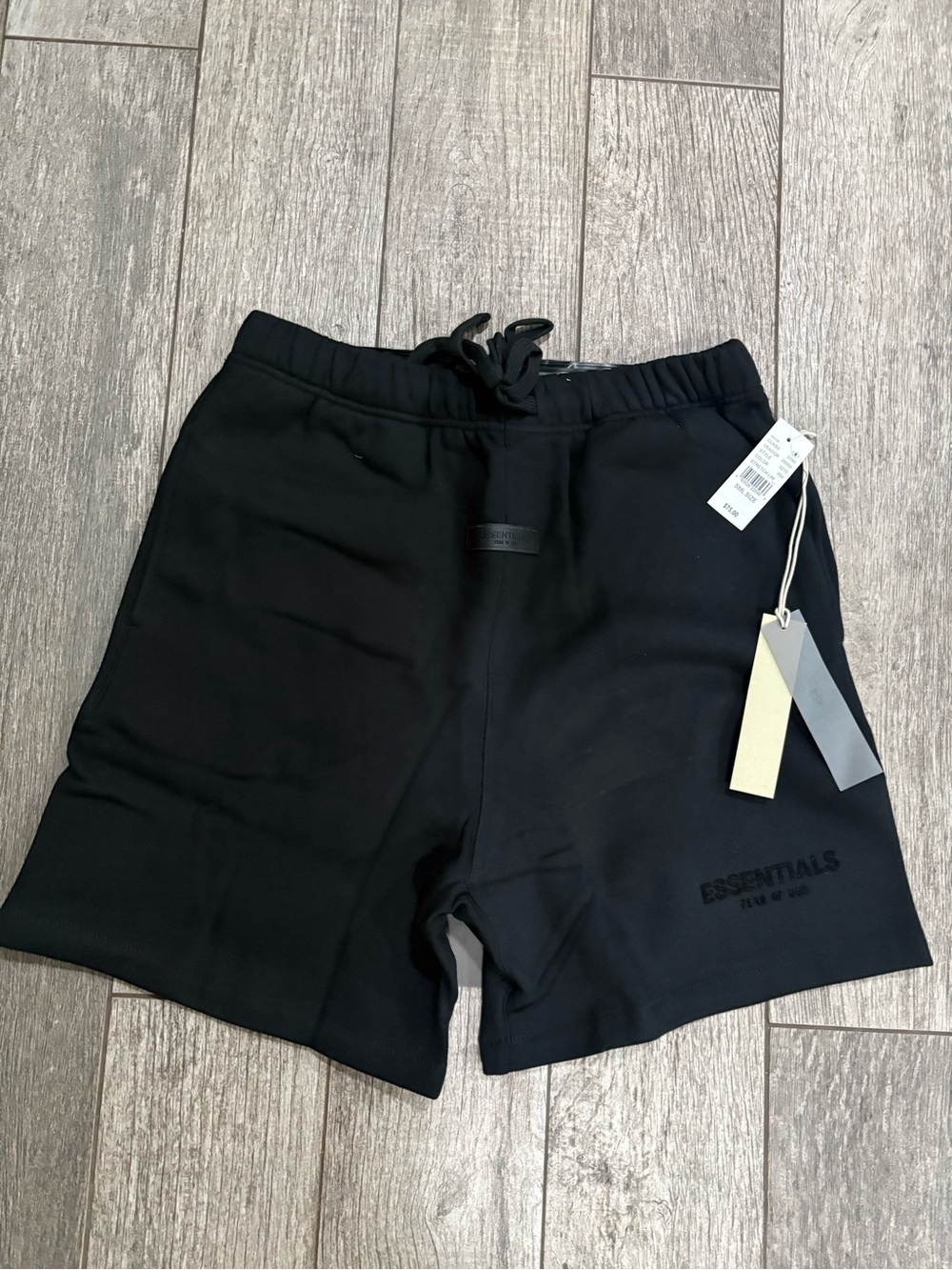 Essentials Black Minimal Logo Shorts with Drawstring